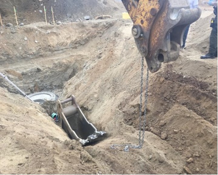 Location where worker was struck and killed by a detached bucket.