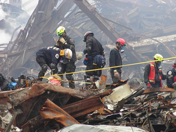 Photo of 9/11 workers with respiratory protection.