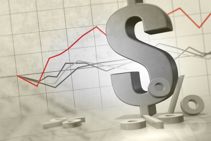stock illustration of a chart, dollar sign, and percentage signs.