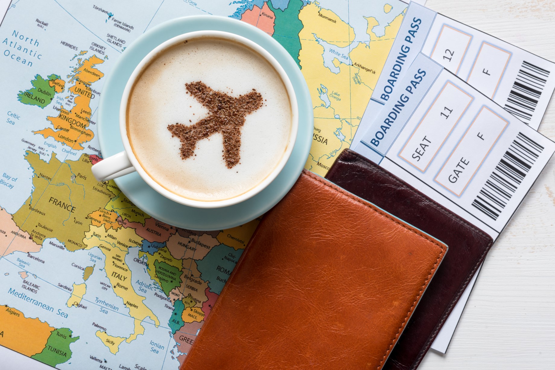 World-map-and-boarding-passes