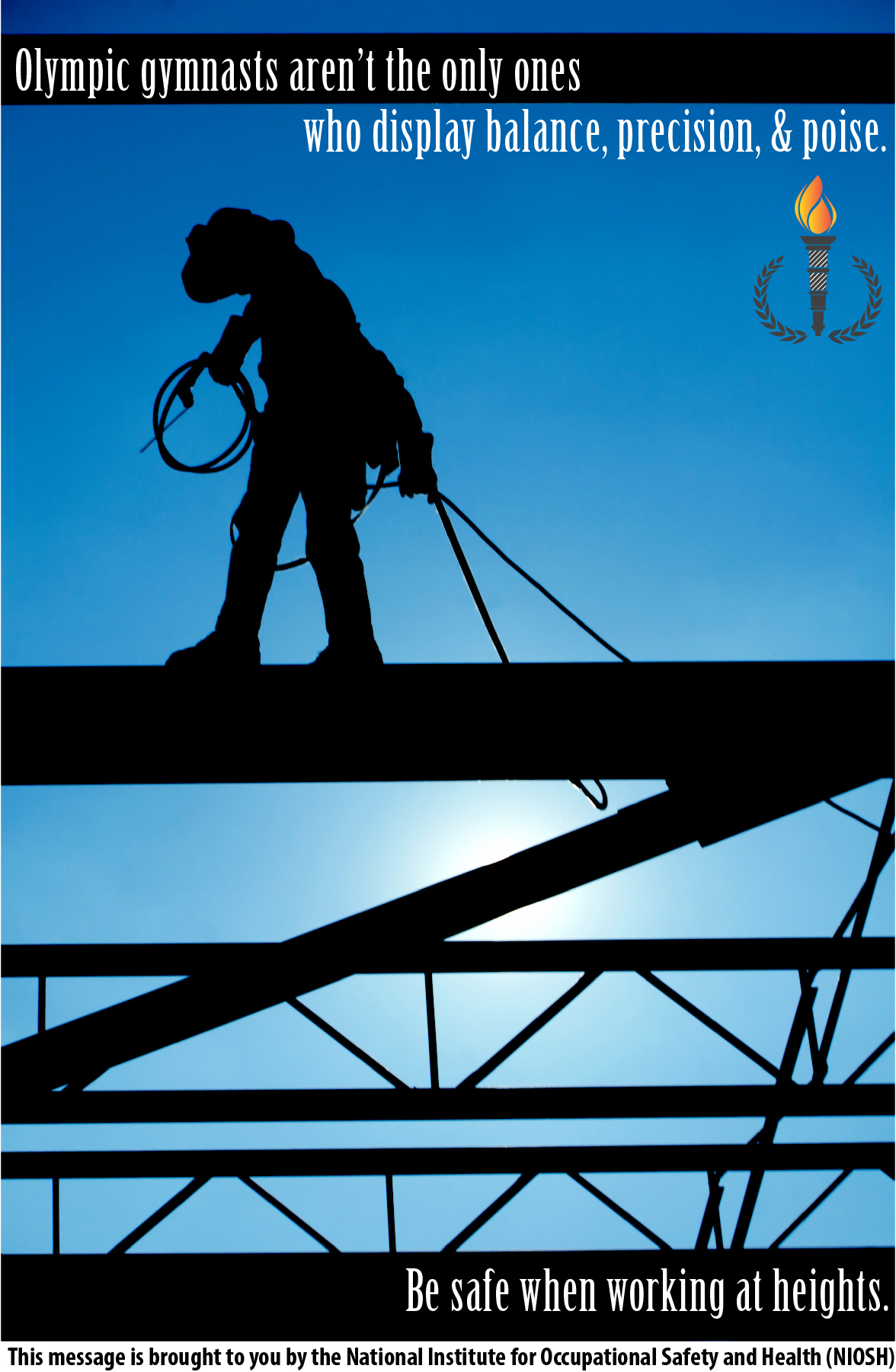 poster with worker on a tall beam