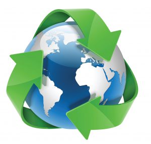 image of earth with recycling arrows around it