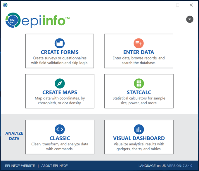 epi info website screen shot