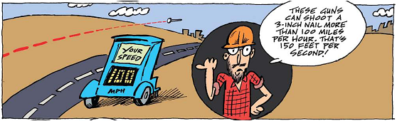 An image from the NIOSH nail gun safety comic.