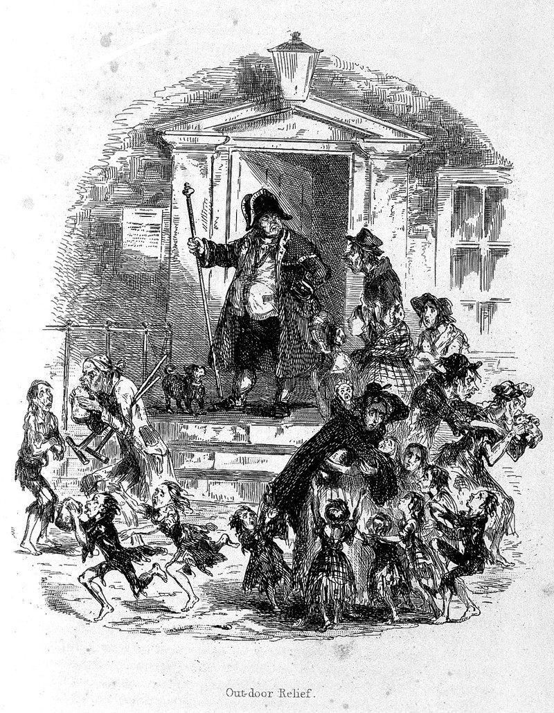 Drawing of Poor People Coming to a Workhouse for Food