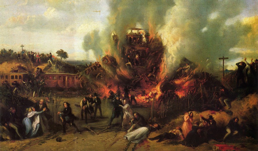 Painting of ‘Disaster on the Railway between Versailles and Bellevue, 8th May 1842’.