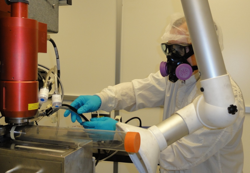 NIOSH field team member setting up integrated filter-based samples
