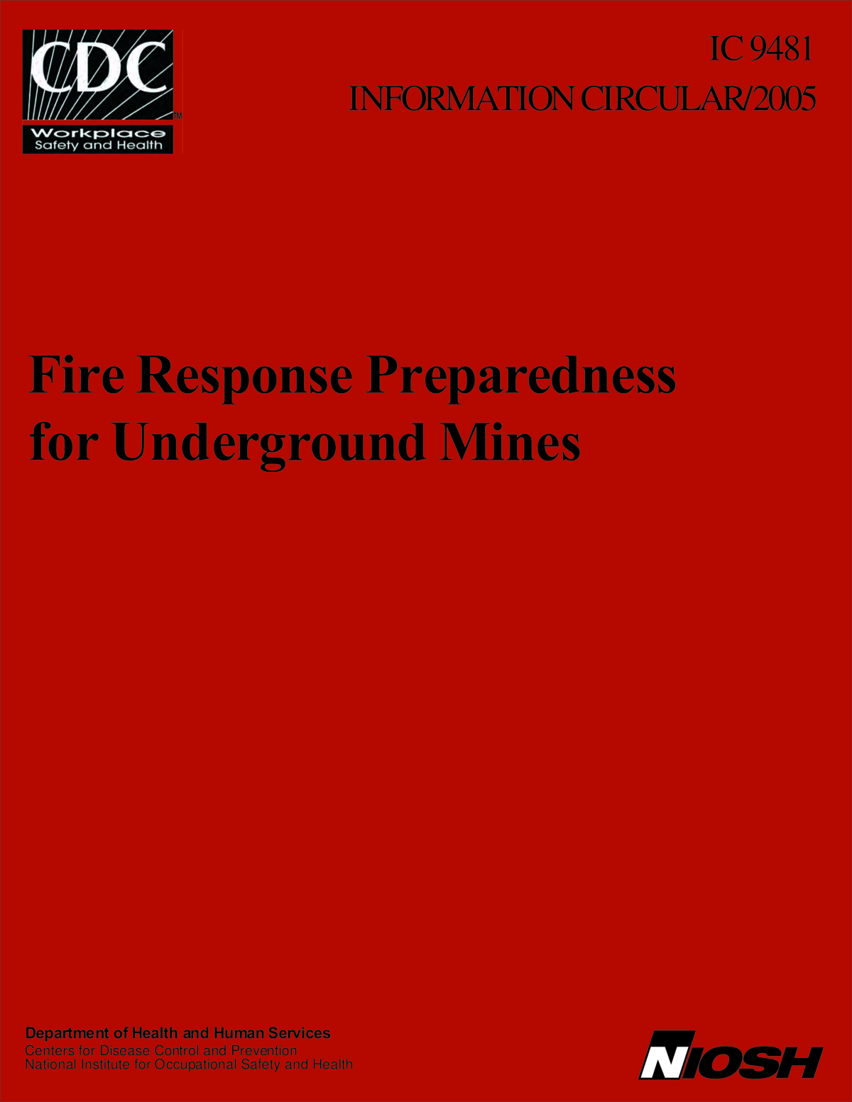 Screenshot of the first page of "Fire Response Preparedness for Underground Mines"