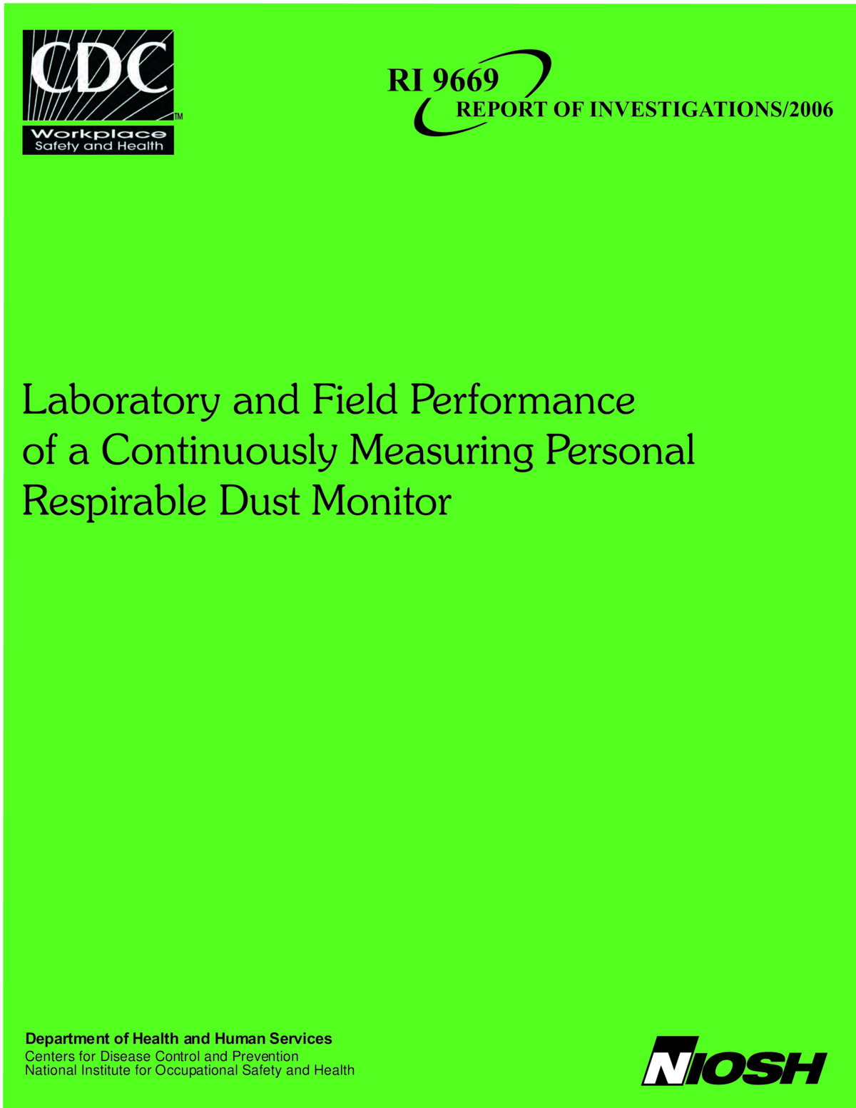 Screenshot of the first page of "Laboratory and Field Performance of a Continuously Measuring Personal Respirable Dust Monitor"