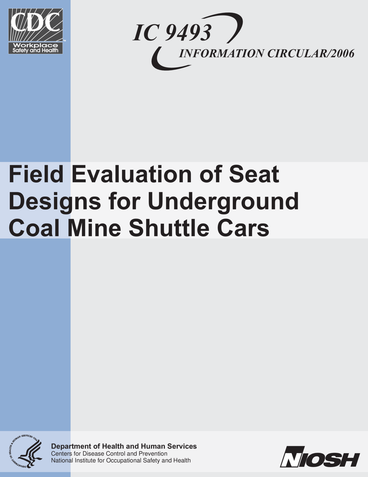 Screenshot of the first page of "Field Evaluation of Seat Designs for Underground Coal Mine Shuttle Cars"