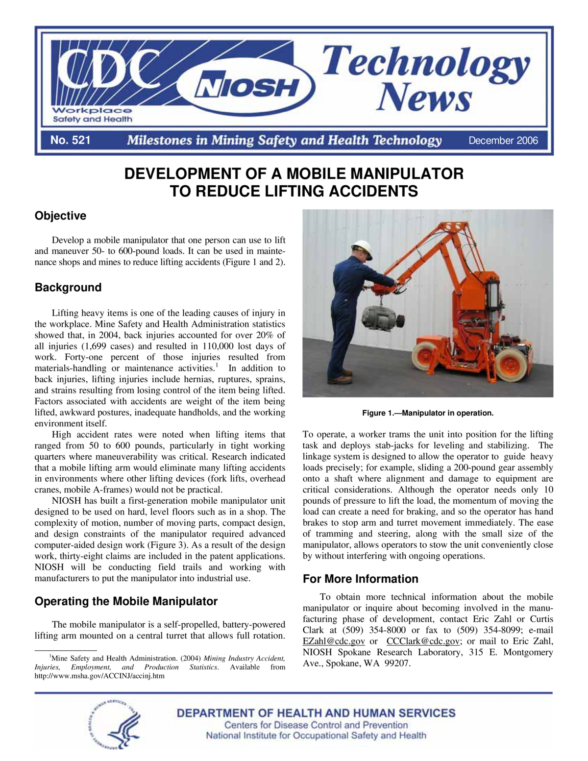 Technology News 521 - Development of a Mobile Manipulator to Reduce Lifting Accidents