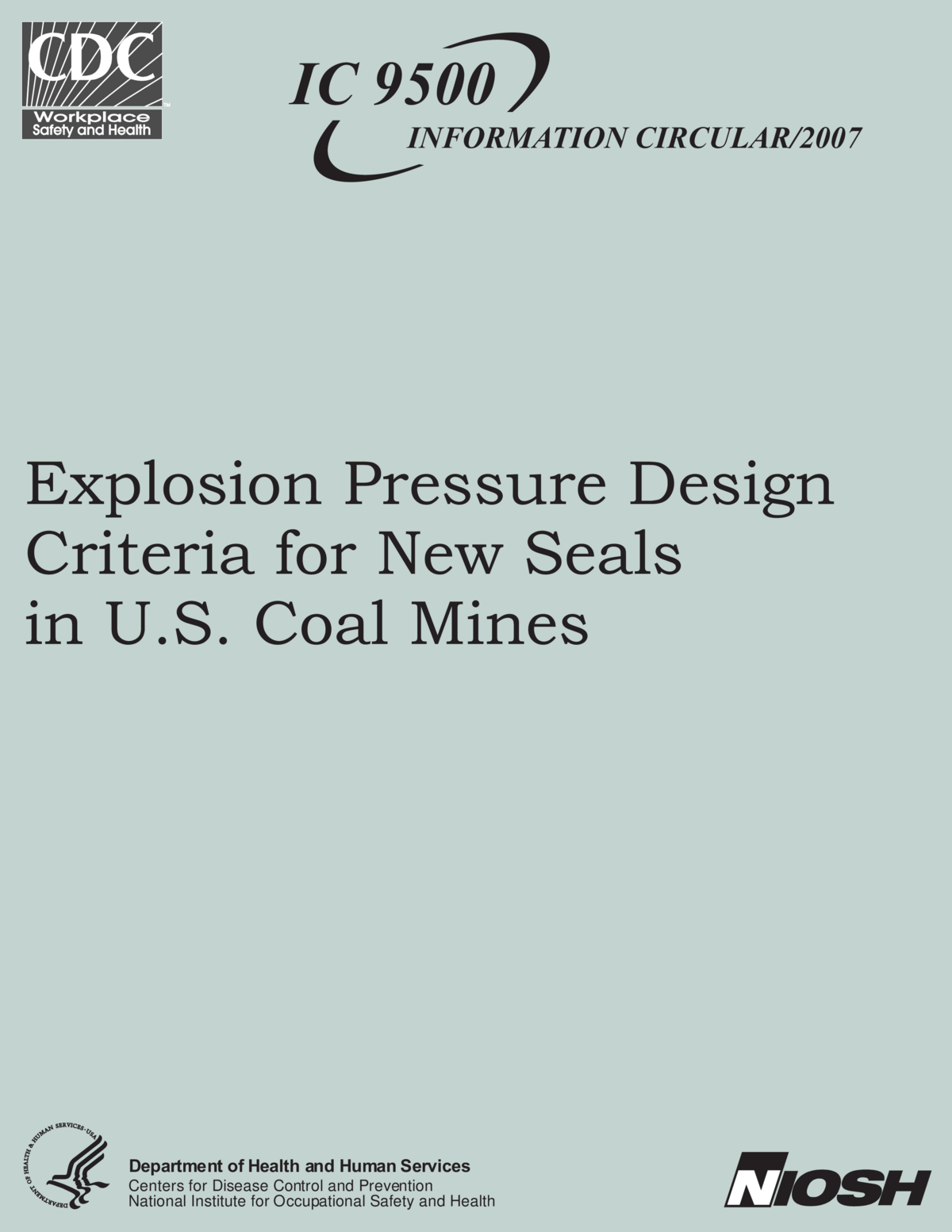 Screenshot of the first page of "Explosion Pressure Design Criteria for New Seals in U.S. Coal Mines"