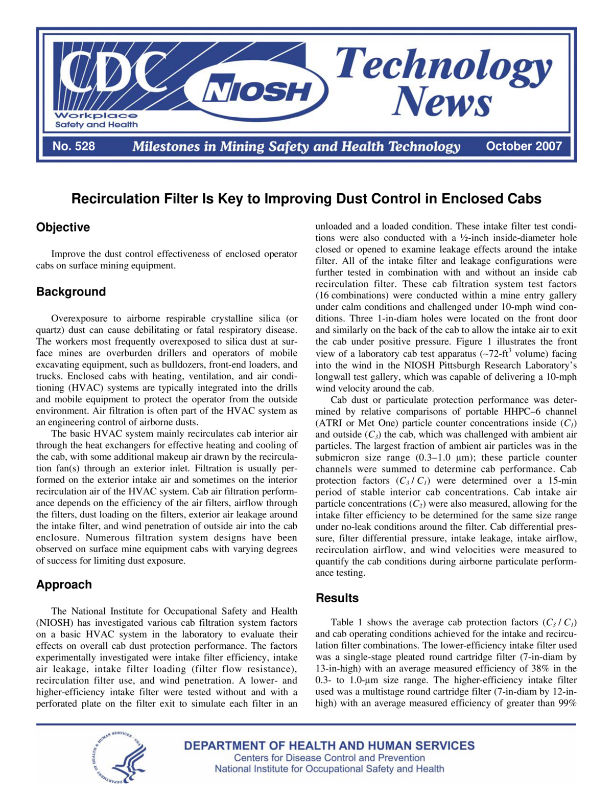 Technology News 528 - Recirculation Filter Is Key to Improving Dust Control in Enclosed Cabs