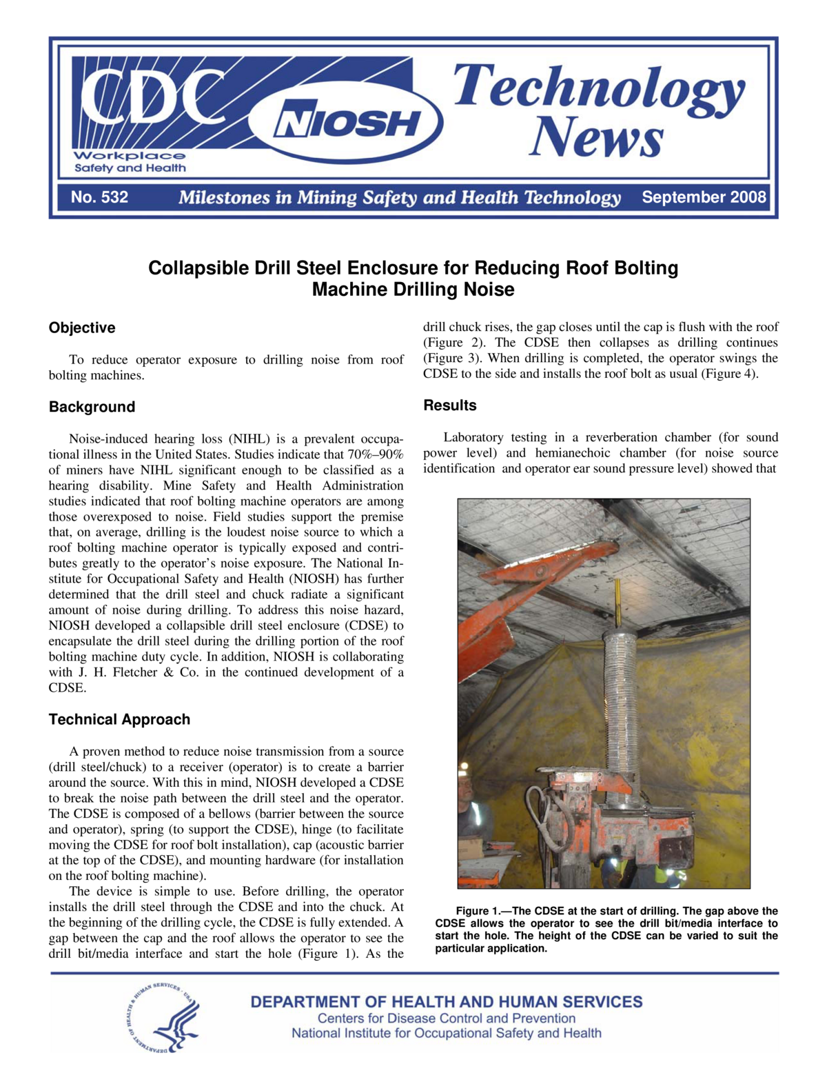 Technology News 532 - Collapsible Drill Steel Enclosure for Reducing Roof Bolting Machine Drilling Noise