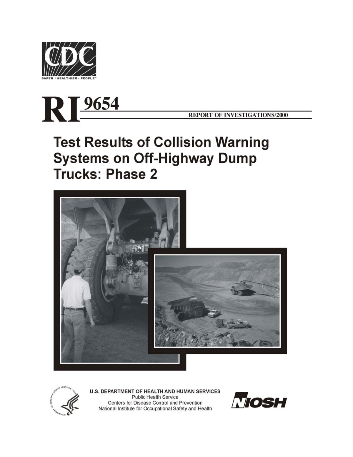 Screenshot of the first page of "Test Results of Collision Warning Systems on Off-Highway Dump Trucks: Phase 2"