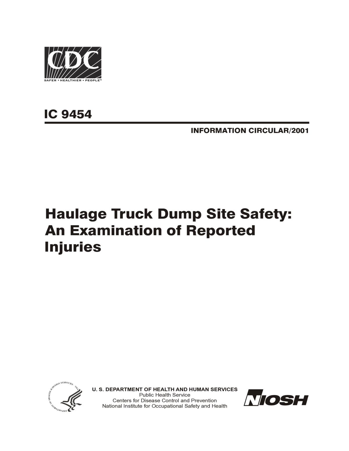 Screenshot of the first page of "Haulage Truck Dump Site Safety: An Examination of Reported Injuries"