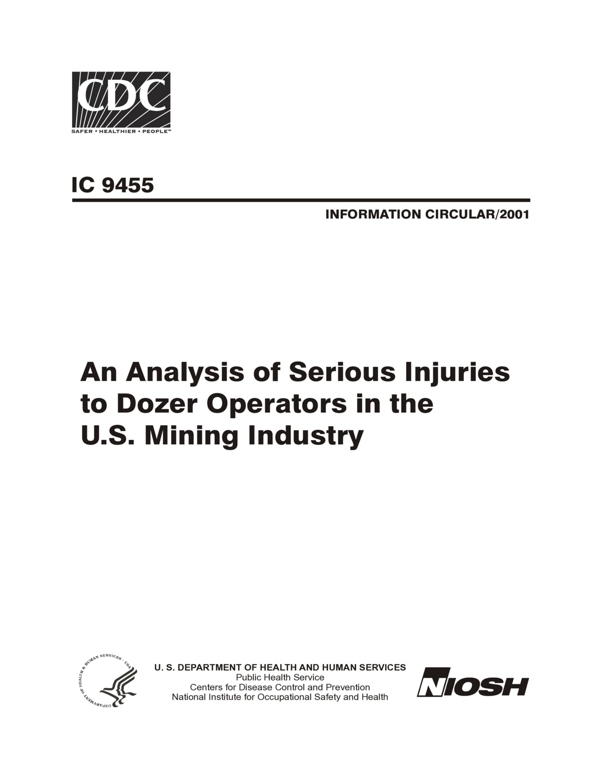 Screenshot of the first page of "An Analysis of Serious Injuries to Dozer Operators in the U.S. Mining Industry"