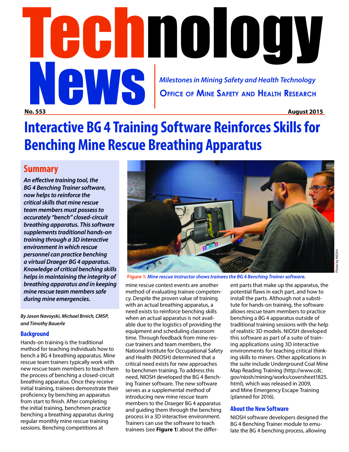 Interactive BG 4 Training Software Reinforces Skills for Benching Mine Rescue Breathing Apparatus