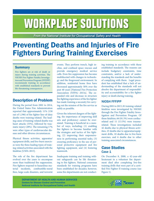 Preventing Deaths and Injuries of Fire Fighters During Training Exercises