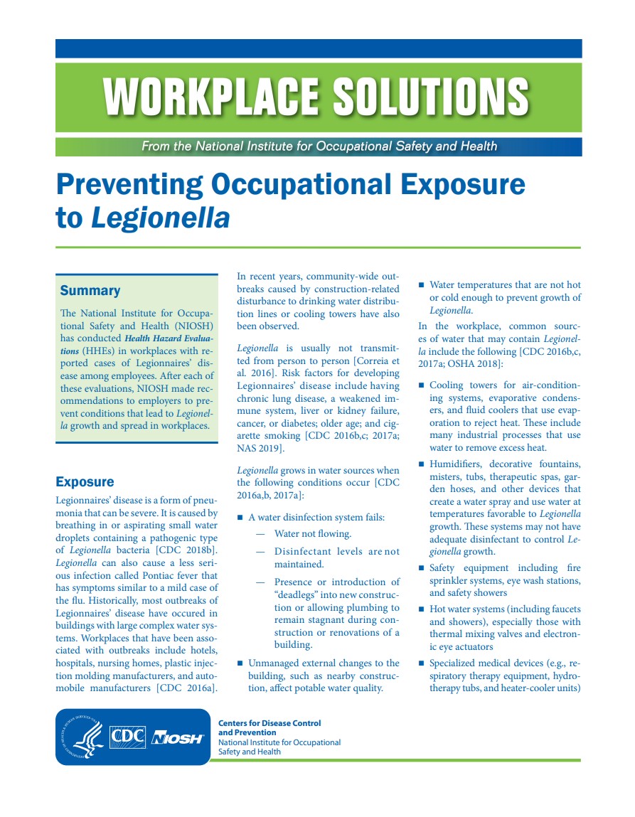 Preventing Occupational Exposure to Legionella