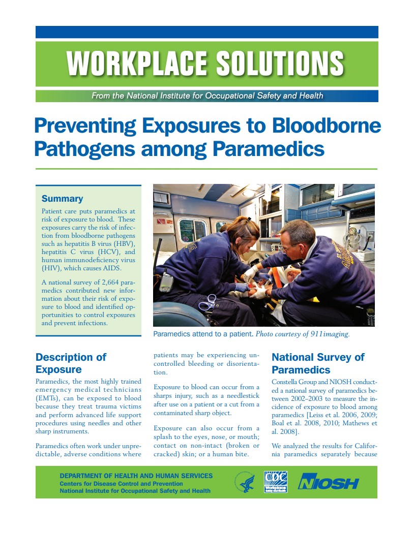 Preventing Exposures to Bloodborne Pathogens among Paramedics