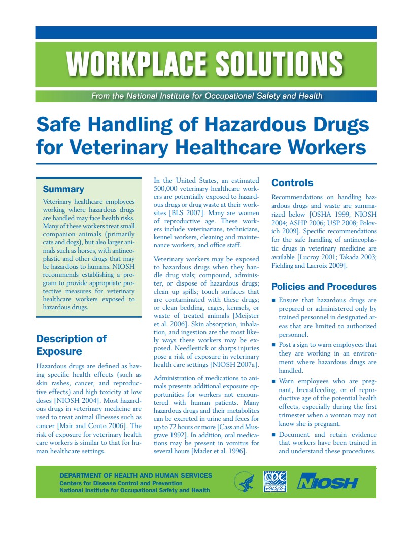 Safe Handling of Hazardous Drugs for Veterinary Healthcare Workers