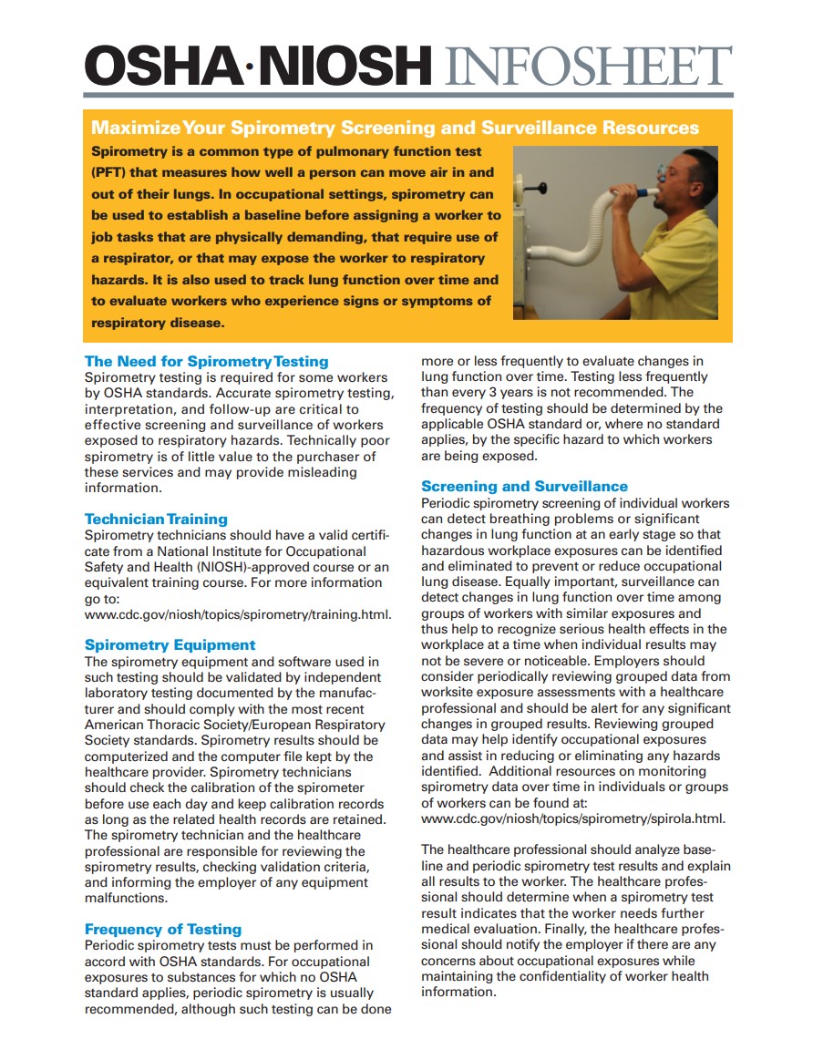 OSHA-NIOSH Info Sheet: Maximize Your Spirometry Screening and Surveillance Resources