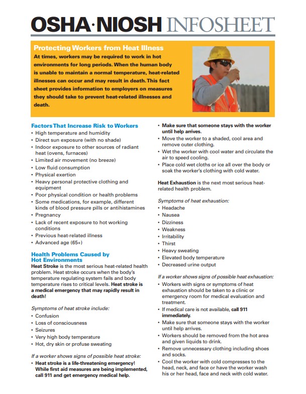 OSHA-NIOSH INFOSHEET: Protecting Workers from Heat Illness