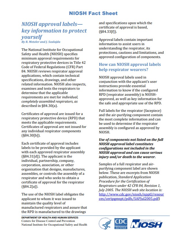 NIOSH Fact Sheet: NIOSH Approval Labels—Key Information to Protect Yourself