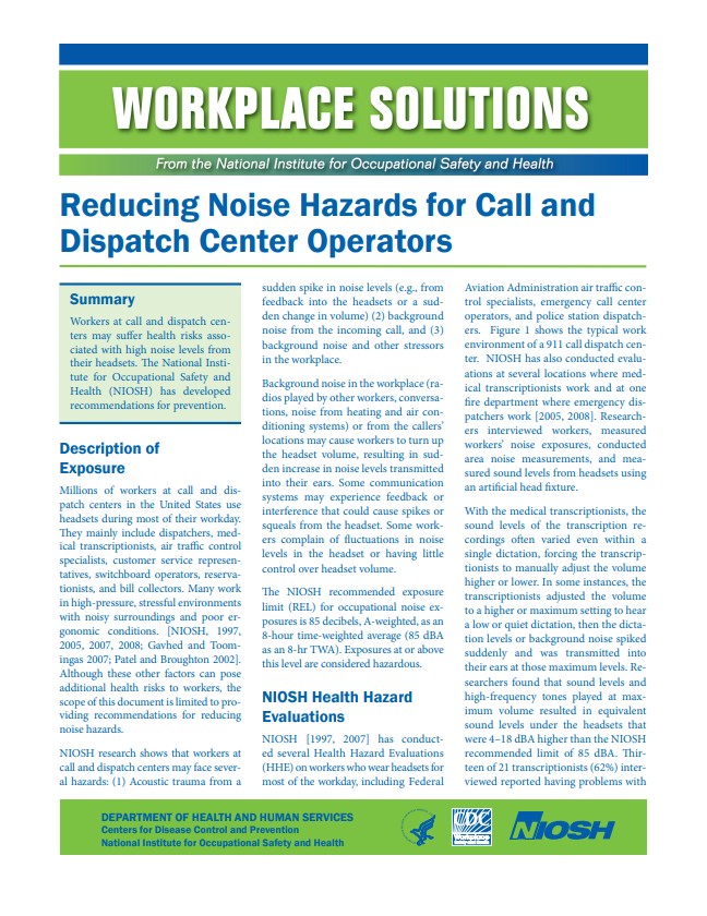 Reducing Noise Hazards for Call and Dispatch Center Operators