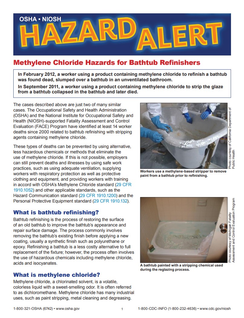 OSHA/NIOSH Hazard Alert: Methylene Chloride Hazards for Bathtub Refinishers