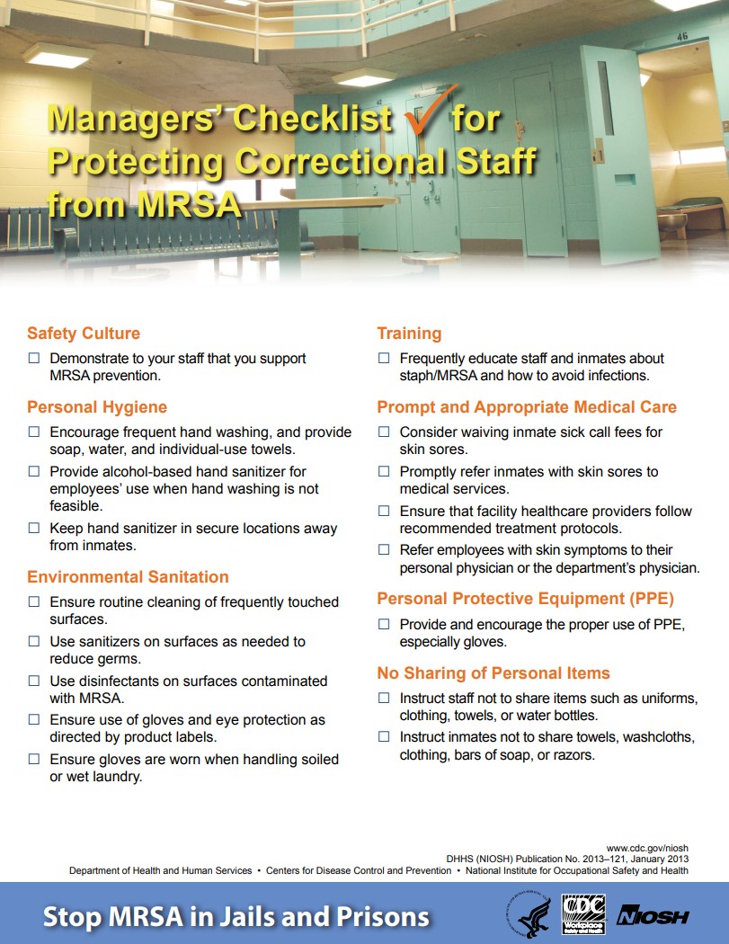 Managers' Checklist for Protecting Correctional Staff from MRSA
