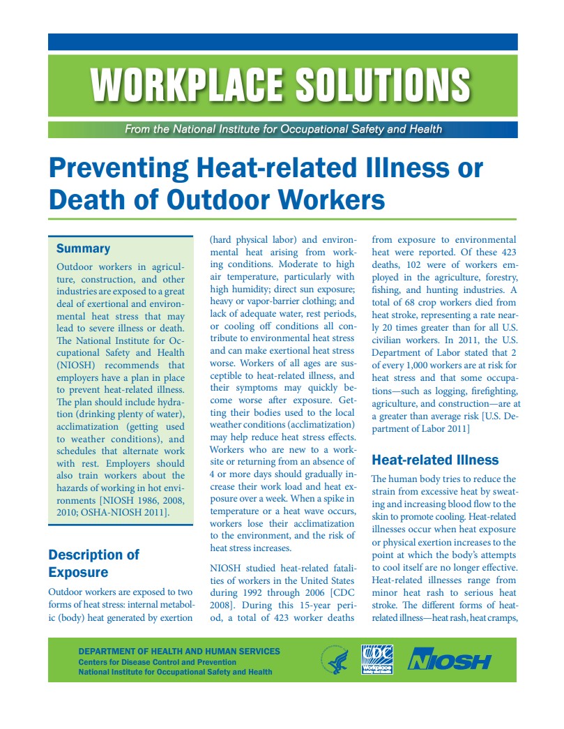 Preventing Heat-related Illness or Death of Outdoor Workers