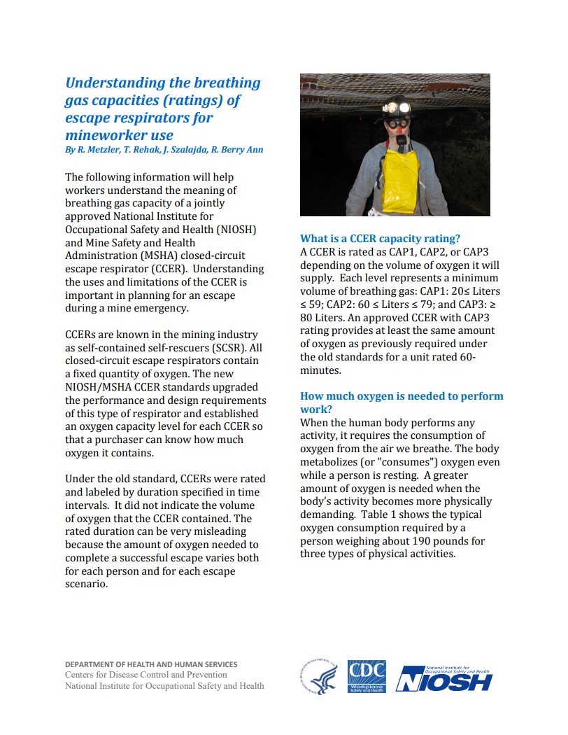 Understanding the Breathing Gas Capacities (ratings) of Escape Respirators for Mineworker Use