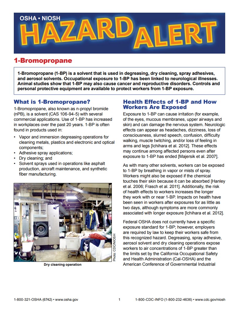 OSHA/NIOSH Hazard Alert: 1-Bromopropane