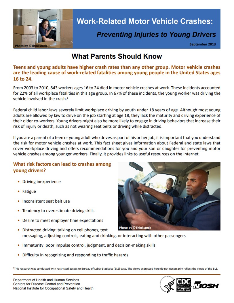 Work-Related Motor Vehicle Crashes: Preventing Injuries to Young Drivers: What Parents Should Know