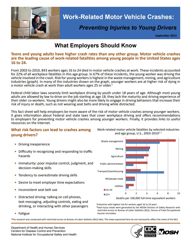 Work-Related Motor Vehicle Crashes: Preventing Injuries to Young Drivers: What Employers Should Know