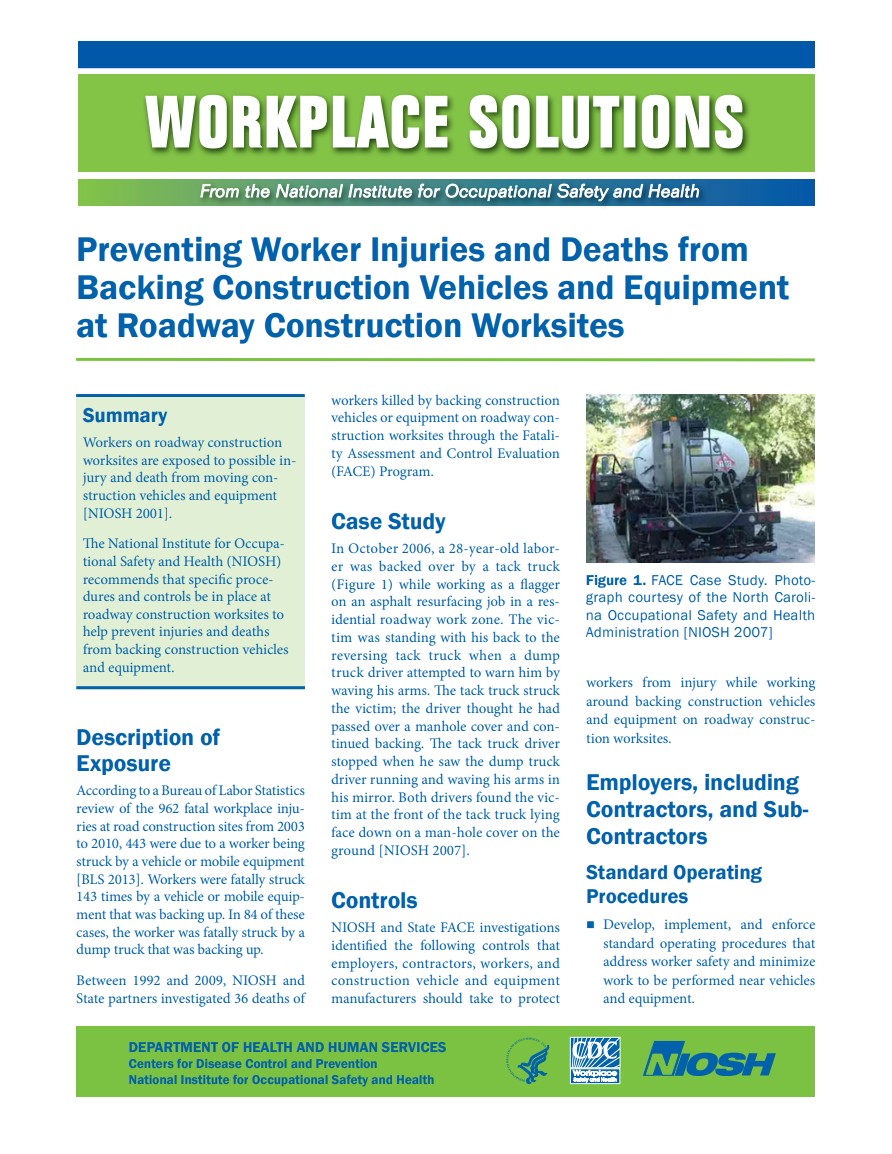 Preventing Worker Injuries and Deaths from Backing Construction Vehicles and Equipment at Roadway Construction Worksites