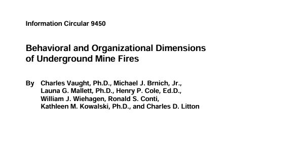 Behavioral and Organizational Dimensions of Underground Mine Fires
