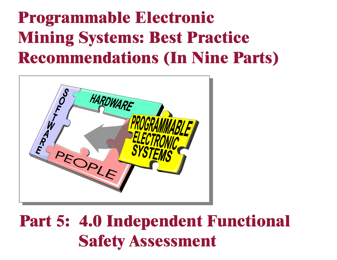 Programmable Electronic Mining Systems: Best Practice Recommendations (In Nine Parts): Part 5: 4.0 Independent Functional Safety Assessment