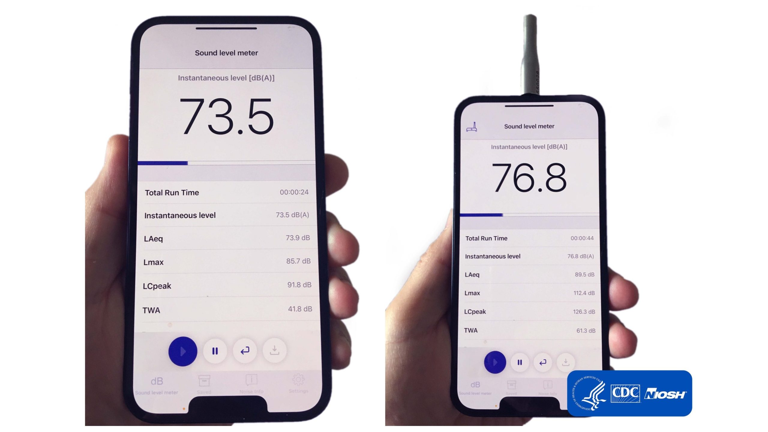 Pantallazo de la aplicaci&oacute;n para medir el nivel de sonido.