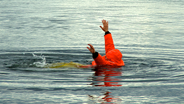 A simulated man overboard event in the water around Sitka, AK for the NIOSH video Man Overboard Prevention and Recovery.