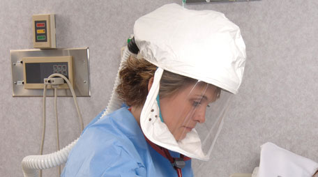FlexInfectionControl.jpg Powered air-purifying respirator being used by a healthcare worker.