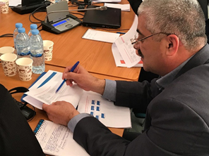 Dilmurod Ruziboev, Head of Regional Bioinspection with the State Committee for Ecology and Nature Protection, reviews stakeholder roles and responsibilities assigned to achieve goals and objectives in Uzbekistan&rsquo;s One Health strategic plan. Photo credit: Tory Seffren
