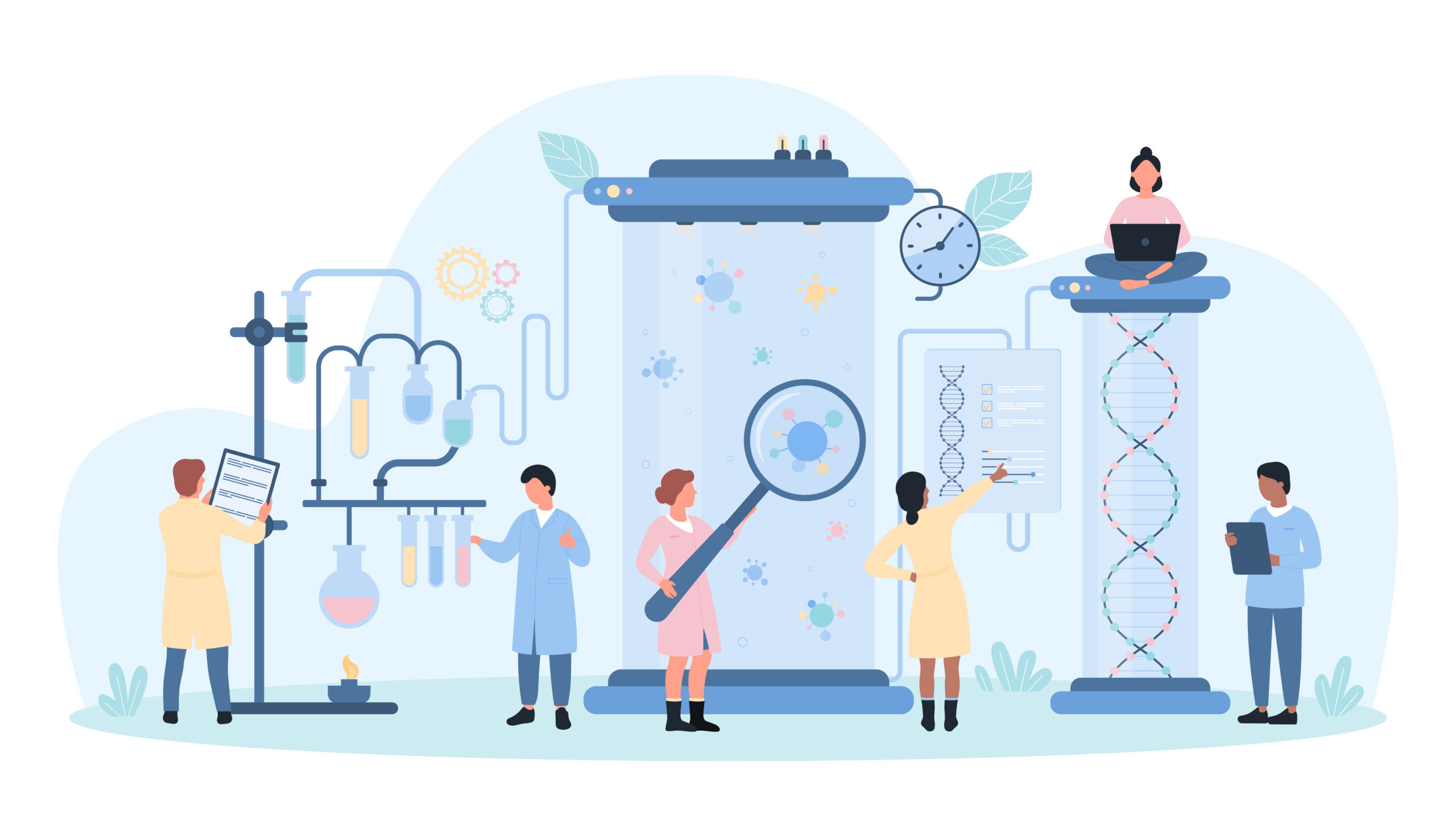 Illustration of group of people working in a lab setting.