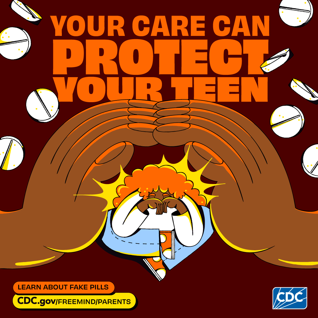 Image of cartoon hands surrounding cartoon girl with text that says "Your Care Can Protect Your Teen".