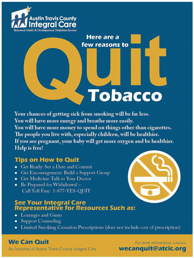 Poster used in the internal communication strategy, We Can Quit, for Integral Care&rsquo;s tobacco-free campus policy, Austin, Texas, 2010&ndash;2012.