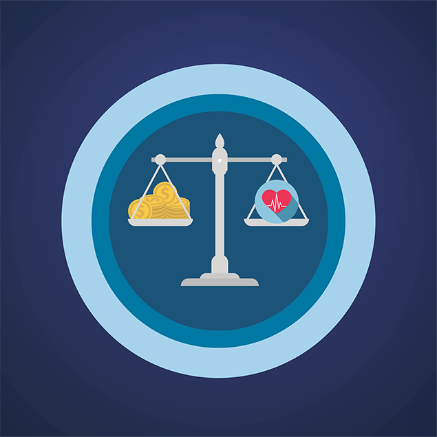 cost-effectiveness-hero.png balance beam with money on one side and medical heart on another icon