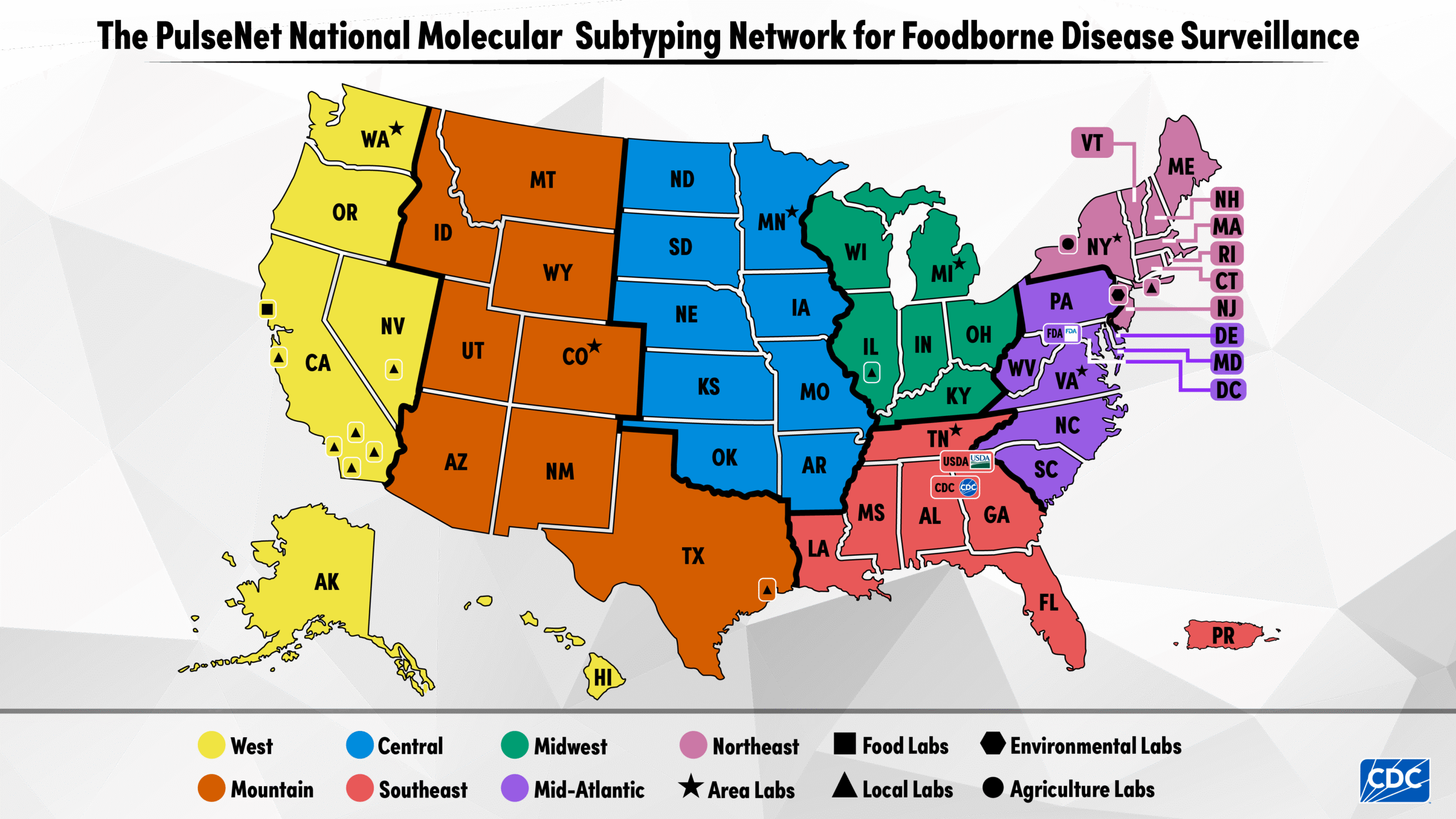 Map of the PulseNet USA regions