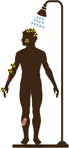 Decontamination Shower image Graphic of a person taking a shower to decontaminate from radiation contamination
